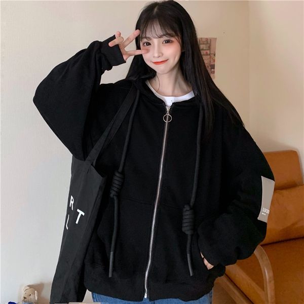 

2021 new personalized street style loose drop shoulder long-sleeved w autumn fashion sweatshirt jacket women un06, Black