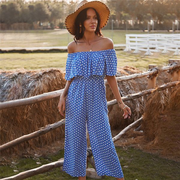 

2021 spring new loose slash neck dot print summer jumpsuits for women casual nanu, Black