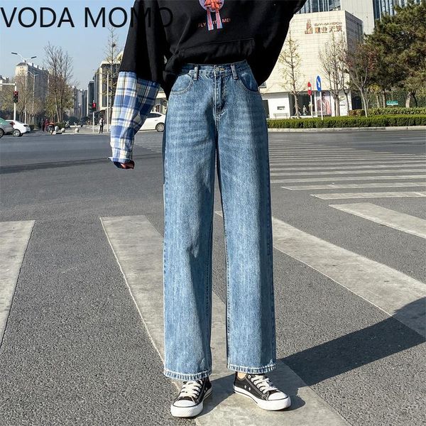 

women's jeans vintage fashionable woman's with high waist wide leg woman mom for women jean femme plus size, Blue