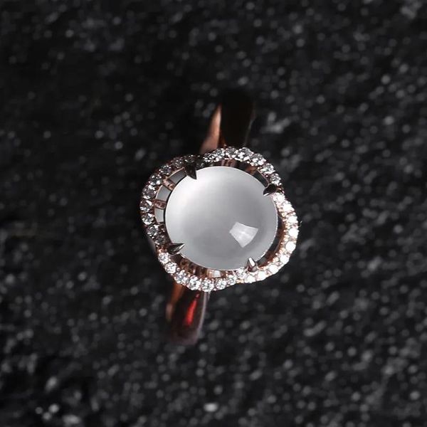 

cluster rings light luxury european and american s925 -like chalcedony small egg surface ring inlaid diamond women's rose gold open, Golden;silver