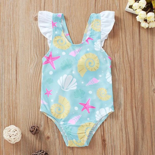

newborn baby girls kids swimwear cute bow ruffles shell starfish print toddler bikini infant swimsuit baby bathing suit, Black