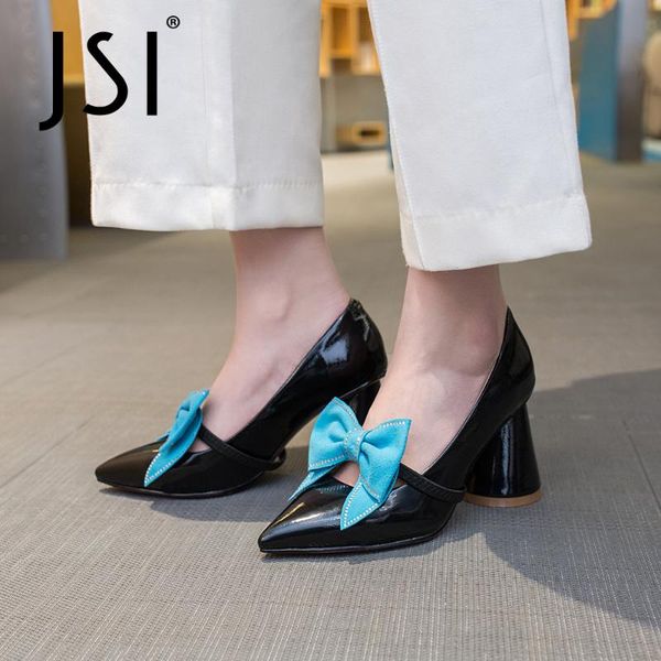 

dress shoes jsi pumps woman genuien leather pointed toe butterfly-knot shallow super high round offcie lady vo18, Black
