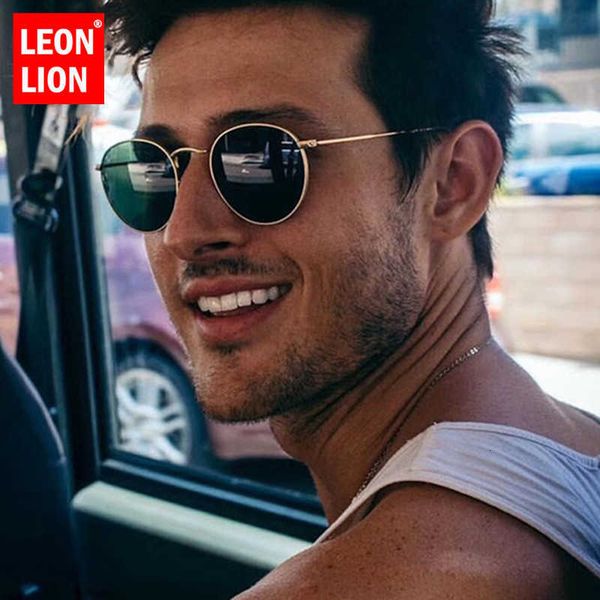 

sun glasses leonlion round glasses men/women 2021 mirror retro glasses vintage luxury metal oculos de sol, White;black