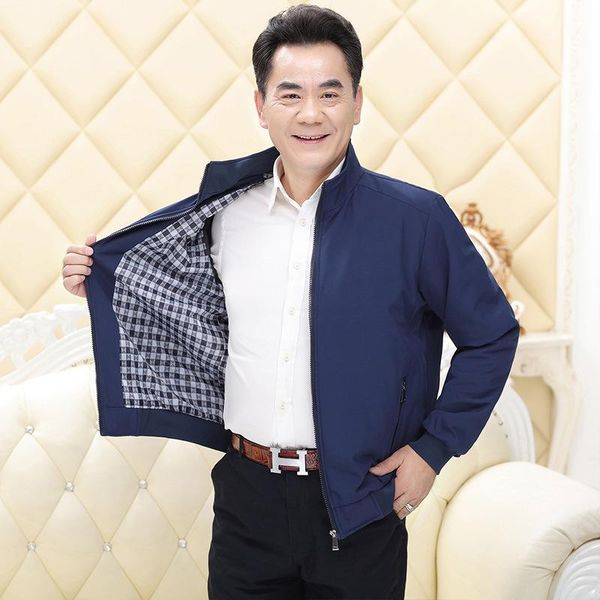 

men's jackets spring autumn middle-aged and elderly jacket business casual stand-up collar father wear thin lightweight, Black;brown