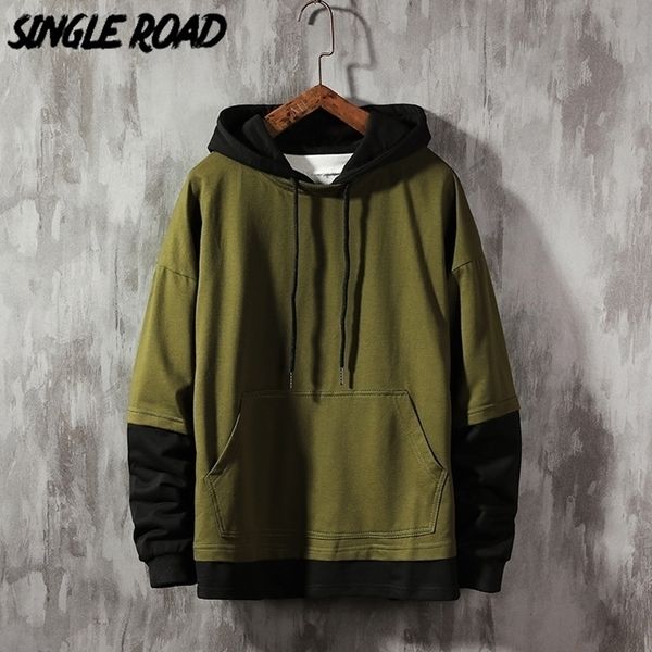 

singleroad oversized mens hoodies men autumn patchwork sweatshirt hip hop japanese streetwear harajuku green hoodie men 201112, Black