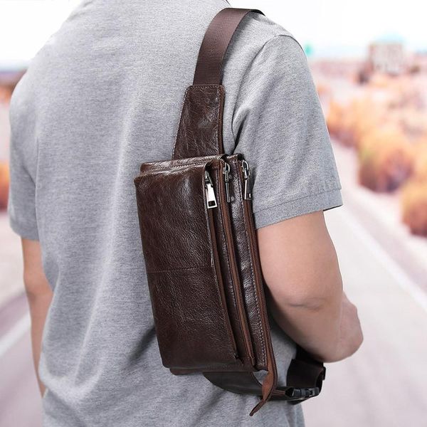 

lederen heuptas voor mannen reizen taille verpakking vintage fanny pack mannelijke riem pouch tas toevallige borst zak