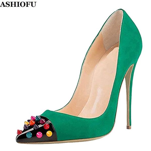 

dress shoes ashiofu handmade ladies high heel pumps spikes-toe party club stiletto evening fashion court, Black