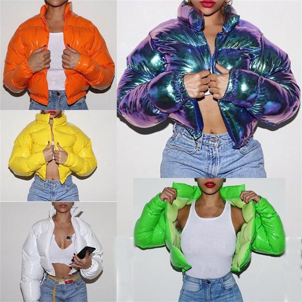 

plus size women winter jacket cotton padded coat designer bright color mental long sleeve windproof women cotton wadded jacket c3, White