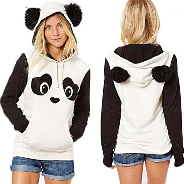

winter warm women casual hoodie fleece hooded pullover cartoon panda cute sweatshirt s-2xl1, Black