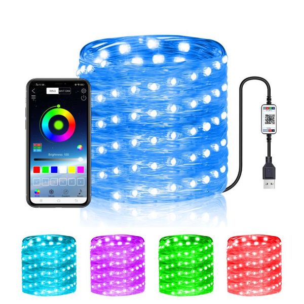 

strips dc5v rgb usb led strip light bluetooth colorful fairy copper wire string christmas wedding garden decoration 5m 10m 15m 20m