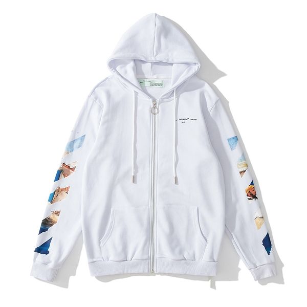 

off new oil painting zipper cardigan hooded sweater, Black