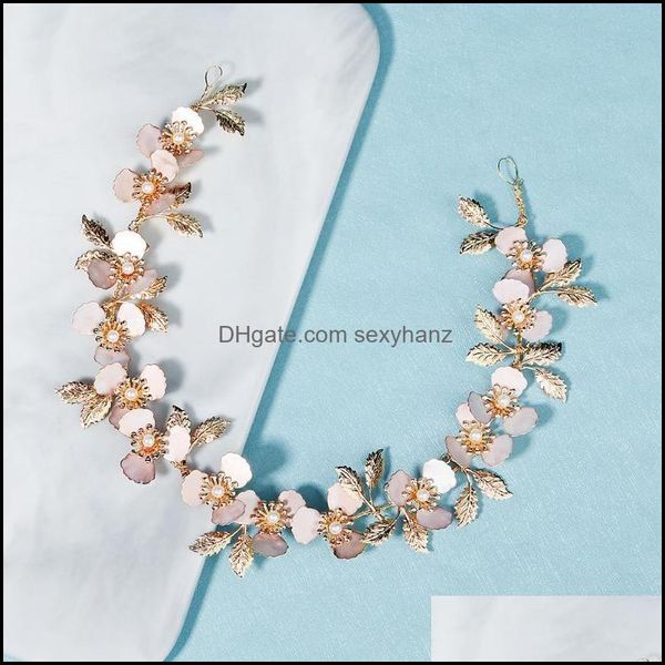 

hair clips & barrettes jewelry korean elegant flower head beautif golden leaf pearl headdress bridal band drop delivery 2021 mvvek, Golden;silver
