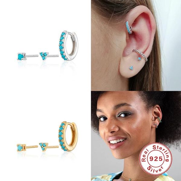 

hoop & huggie aide 925 sterling silver turquoise stud earrings for women colorful cz crystal pave circle piercing ear studs jewelry 3pcs/set, Golden;silver