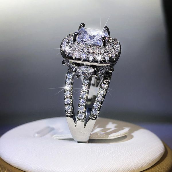 

cluster rings 925 silver est fashion style princess square white zircon ring for ladies wedding party birthday jewelry gift, Golden;silver