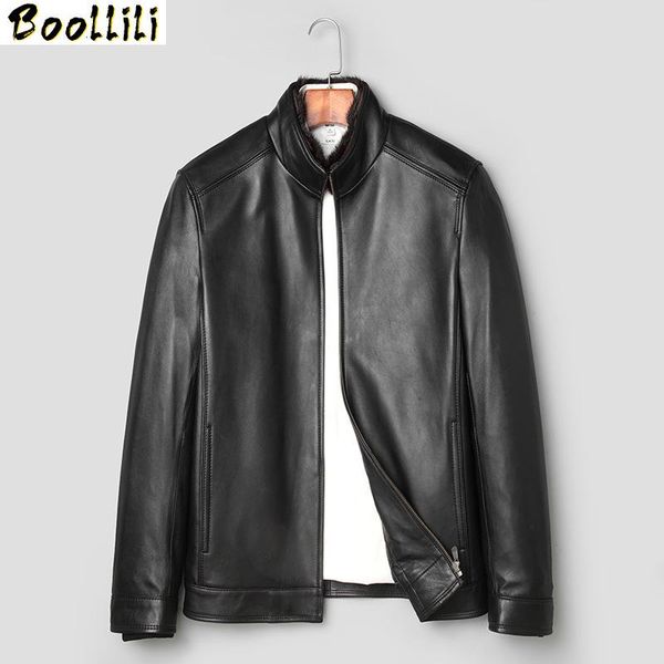 

men's leather & faux boollili genuine jacket men winter sheepskin coat mens liner jackets casacas de cuero genuino, Black