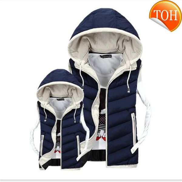 

winter warm new men's casual down cotton hooded vest jacket vests, Black