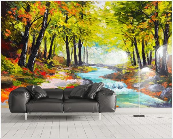 Sfondi personalizzati sfondi 3D murales carta da parati moderna fresca nordica foresta running acqua sfondo parete idilliaco paesaggio murale per soggiorno decorazione