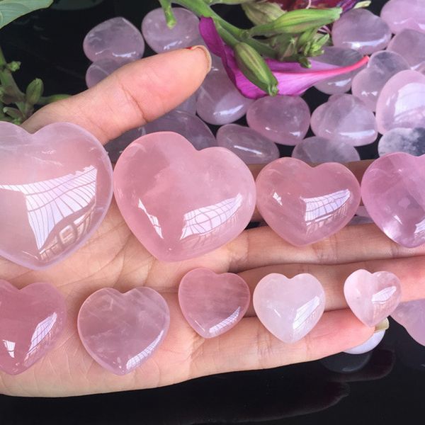 

natural rose gift quartz heart shaped pink crystal carved palm love healing gemstone lover gife stone gems