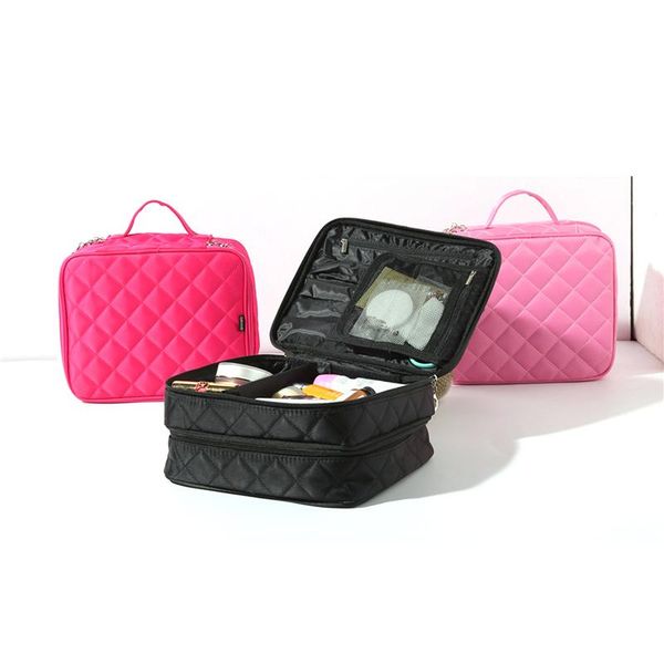 

make up bag, diamond-pattern box, travel large capacity multi-room portable cosmetic pack, 2 layers