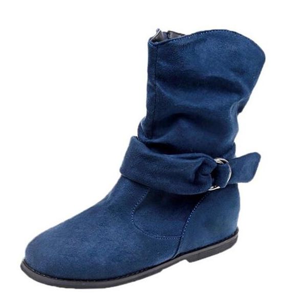 

boots 2021 fashion large size suede flat belt buckle women's sleeve round head women riding casual womens shoes, Black