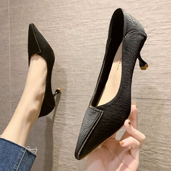

new temperament women pointed toe crystal pumps 2021 slip on thin heels office ladies elegant single shoes woman 7bh8, Black