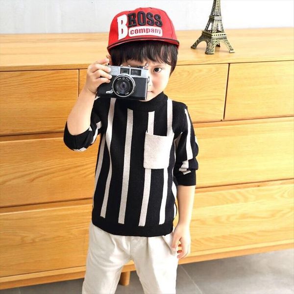 

ins baby boys sweater 2 7 years old online celebrity childrens chest pocket stripes boy clothes toddler, Blue