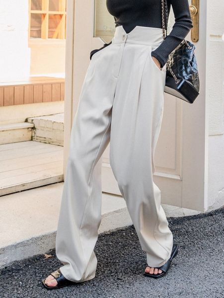 

dazy v-cut straight leg mopping pants d0hp#, Black;white