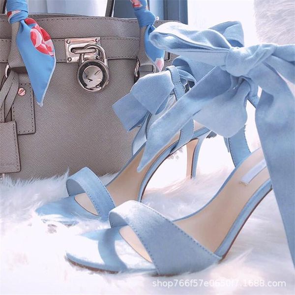 

back straps stiletto heels 2021 summer popular open toe lace-up new style fairy bow a word belt fashion sandals high heel shoes, Black