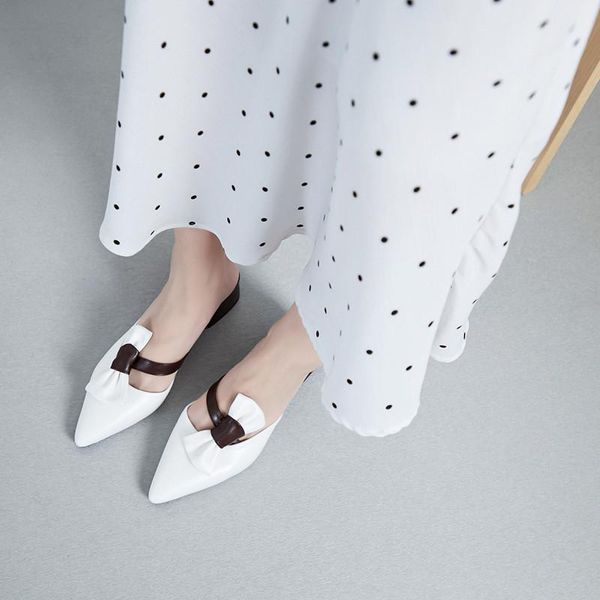 

slippers yqbtdl fashion 2021 chunky heels mules summer green white women's shoes pointed toe bow knot strap ladies slides party, Black
