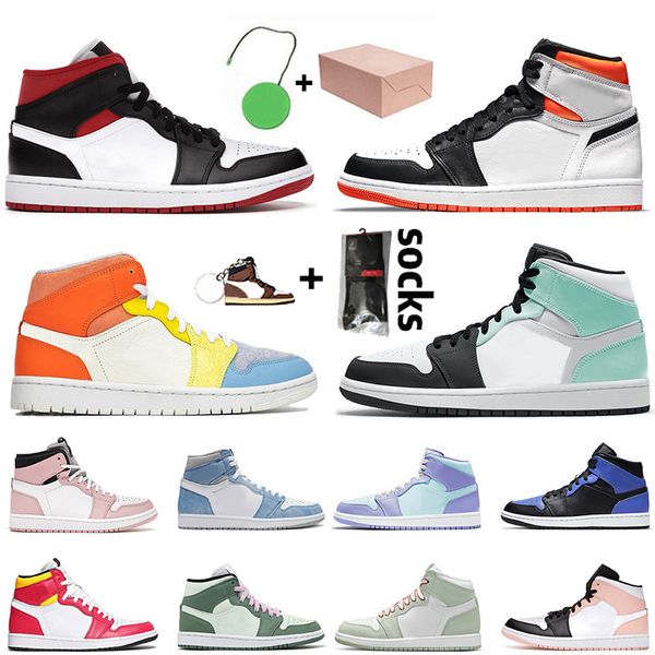 

jorden 1 mens basketball shoes jordon 1s jumpman high og jodan sneakers mid laser blue pink glaze with box sports trainers