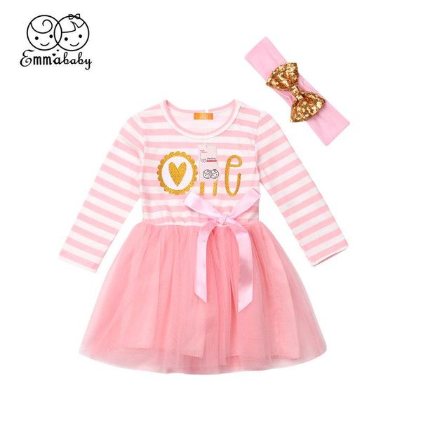 

girl's dresses infant baby girl dress toddler kid clothes my first birthday party outfit tulle tutu headband striped children clothing, Red;yellow