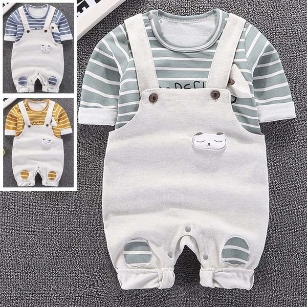 

toddler baby boy kids striped suspender trousers 2pcs girl outfits clothes t-shirt dungarees bib pants set 0-2t 210309, White