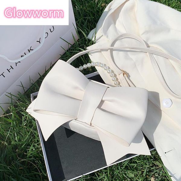 

big bow pearl tote bag 2021 fashion new high-quality pu leather women's designer handbag elegant female shoulder crossbody bag