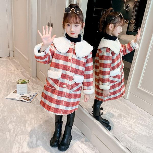 

coat girls plaid winter jackets for teenage long style coats children windbreaker kids warm korean outerwear casual trench, Blue;gray