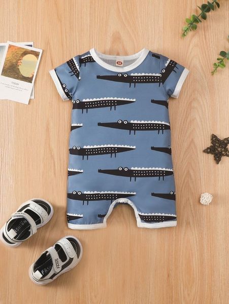 

baby cartoon graphic binding tee romper she, Blue