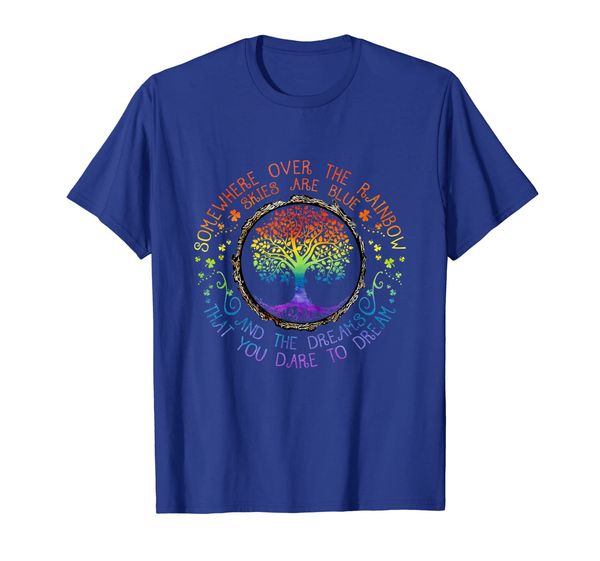 

somewhere over the rainbow skies are blue hippie t-shirt, White;black