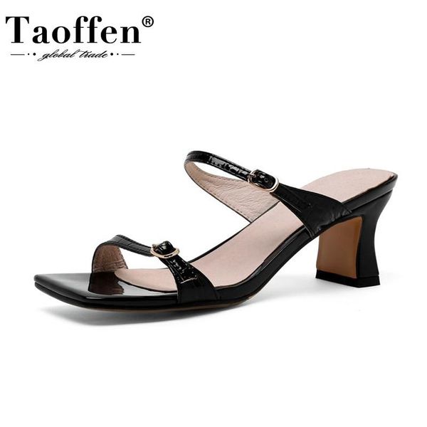 

sandals taoffen size 34-43 women summer shoes stone pattern fashion daily party footwear, Black