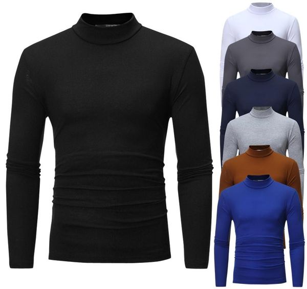

men's t-shirts autumn winter men casual long sleeve slim warm cotton high neck pullover jumper t-shirt, White;black
