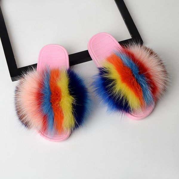 

women hair slippers women real fur flip flops fluffy sliders plush furry summer flats sweet ladies shoes large size pantufas, Black