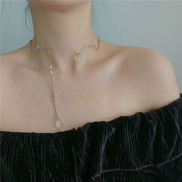 

hbp fashion ins niche design choker metal crystal inlaid diamond wave shaped collar style necklace, Silver