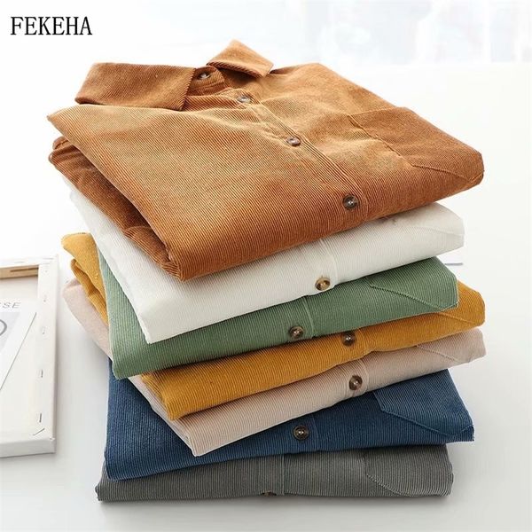 

corduroy shirts womens blouses and long sleeve autumn ladies solid loose boyfriend style shirts female outwear 210226, White