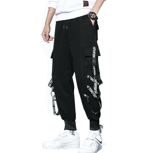 

men's pants men black hip hop streetwear sweatpants ribbons harajuku joggers elastic waist harem pant 69mg