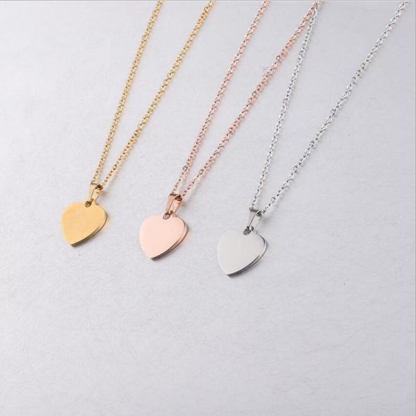 

pendant necklaces 5pcs/lot love heart necklace mirror polished stainless steel chain for couple gift 45cm, Silver
