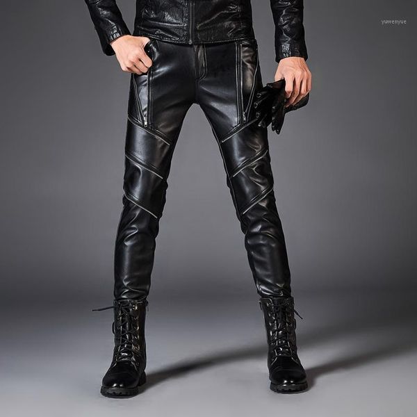 

men's pants black men winter leather personalized zipper decorative pu