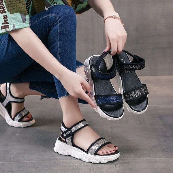 

sandals 2021 summer women platform shoes sport casual wedges beach ladies sandal sandalias, Black