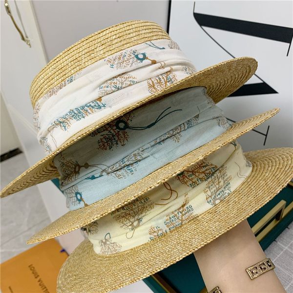 

2021 new women flat natural wheat beach hat cotton and linen bow straw sun hats 6cjh, Blue;gray