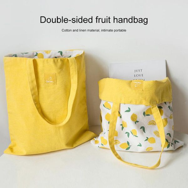 

storage bags hand bag cotton shopper fabric double-sided dual-use and linen pocket handbag shopping grocery