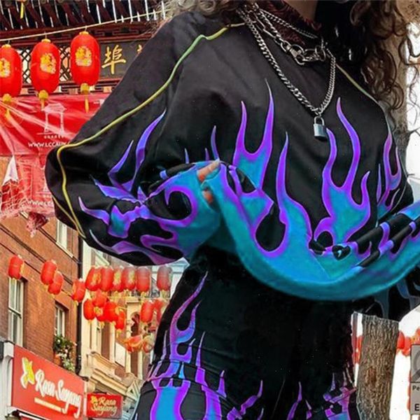

zebery 2021 autumn flaming fire printed sweatshirt streetwear fashion casual plus size women pullovers long sleeve sweatshirts, Gray