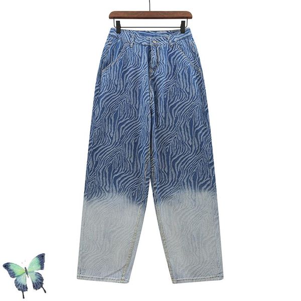 

men's jeans wave straight tie dye denim pants washed, Blue