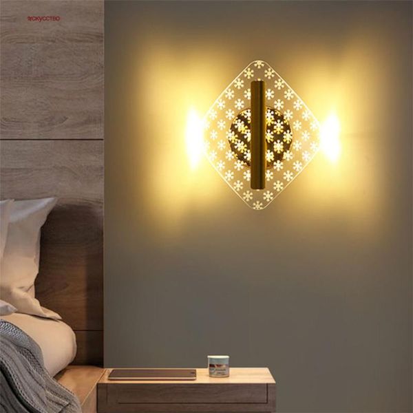 Lampada da parete creativa rombo fiocco di neve reticolo acrilico led bambini camera da letto comodino luci notturne modificabili sala da pranzo arte sconce